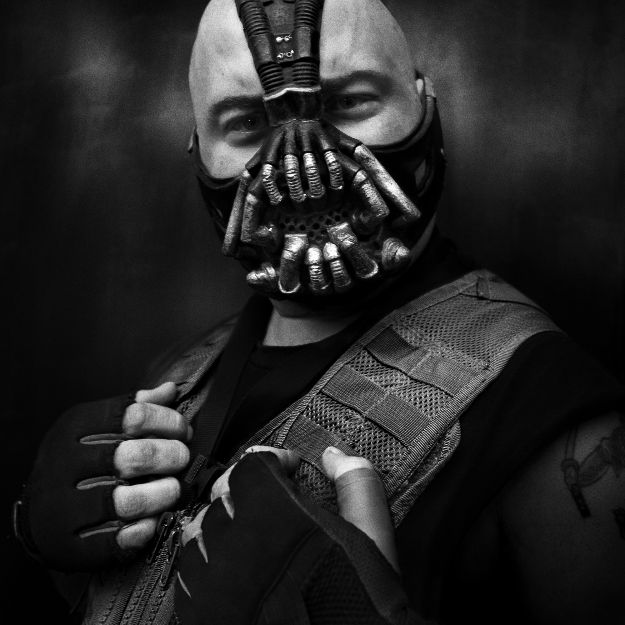 black and white cosplay portrait photography